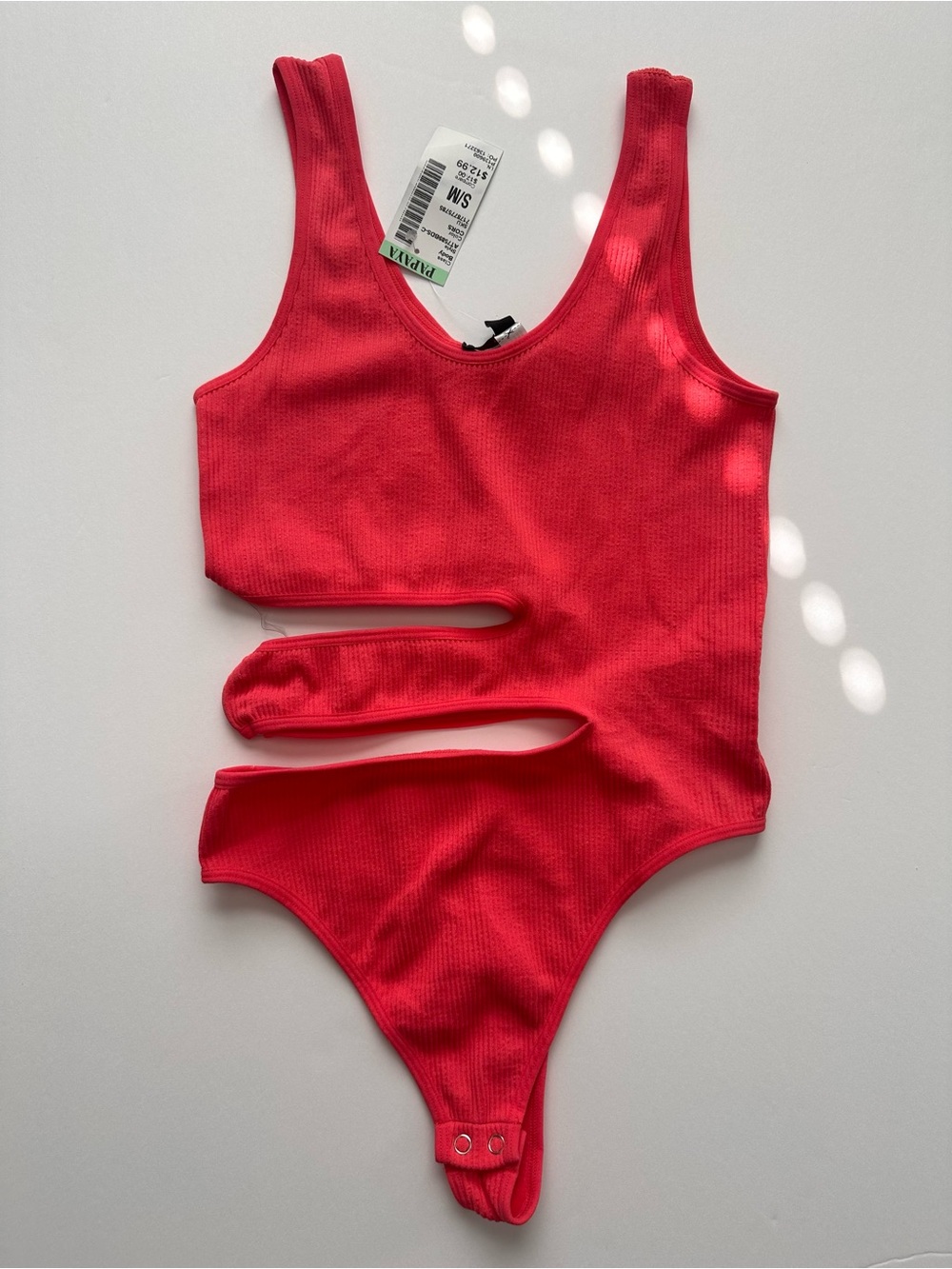 Papaya Neon Coral Ribbed Cutout Bodysuit